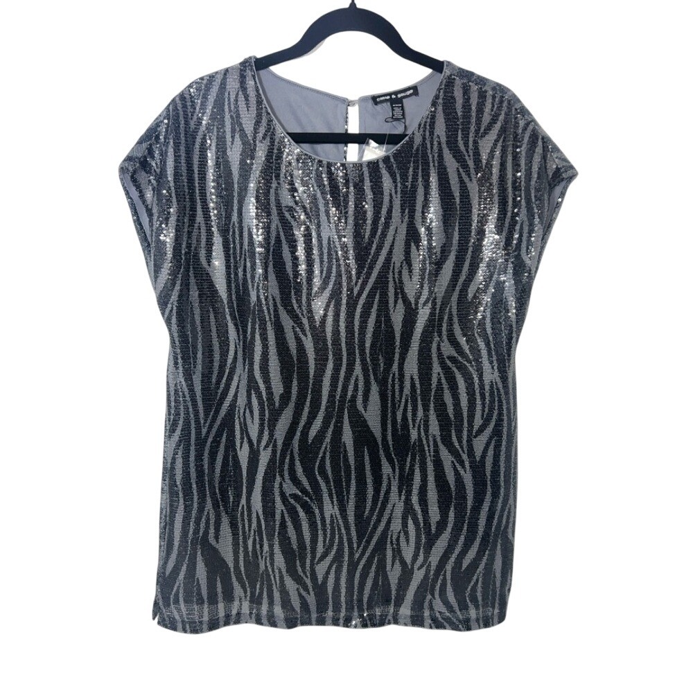 NWT Cable & Gauge Zebra Stripe Sequin Top Blouse Sequence SizeMedium M